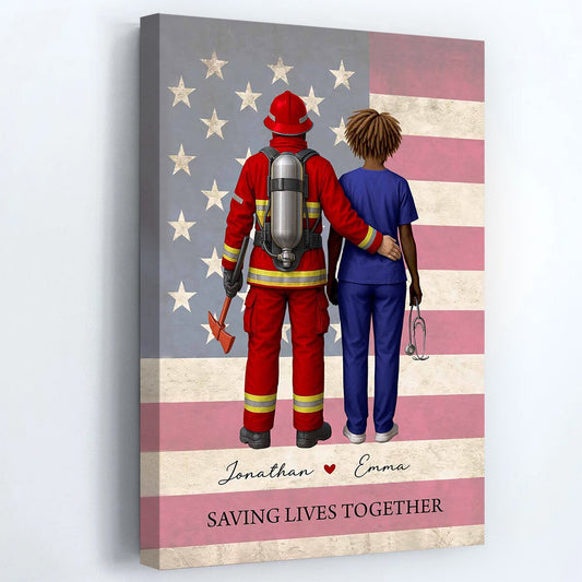 Saving Lives Together - Personalized Custom Firefighter And Medical Professional Poster / Canvas