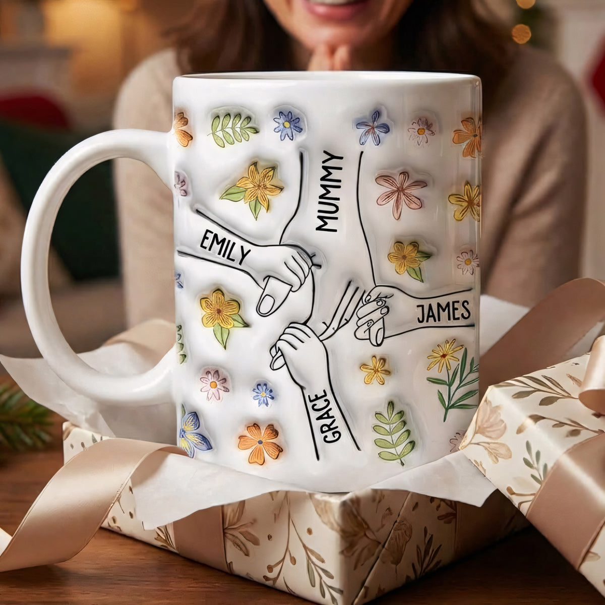 You Hold Our Hands Also Our Hearts - Personalised Mug For Mama / Grandma