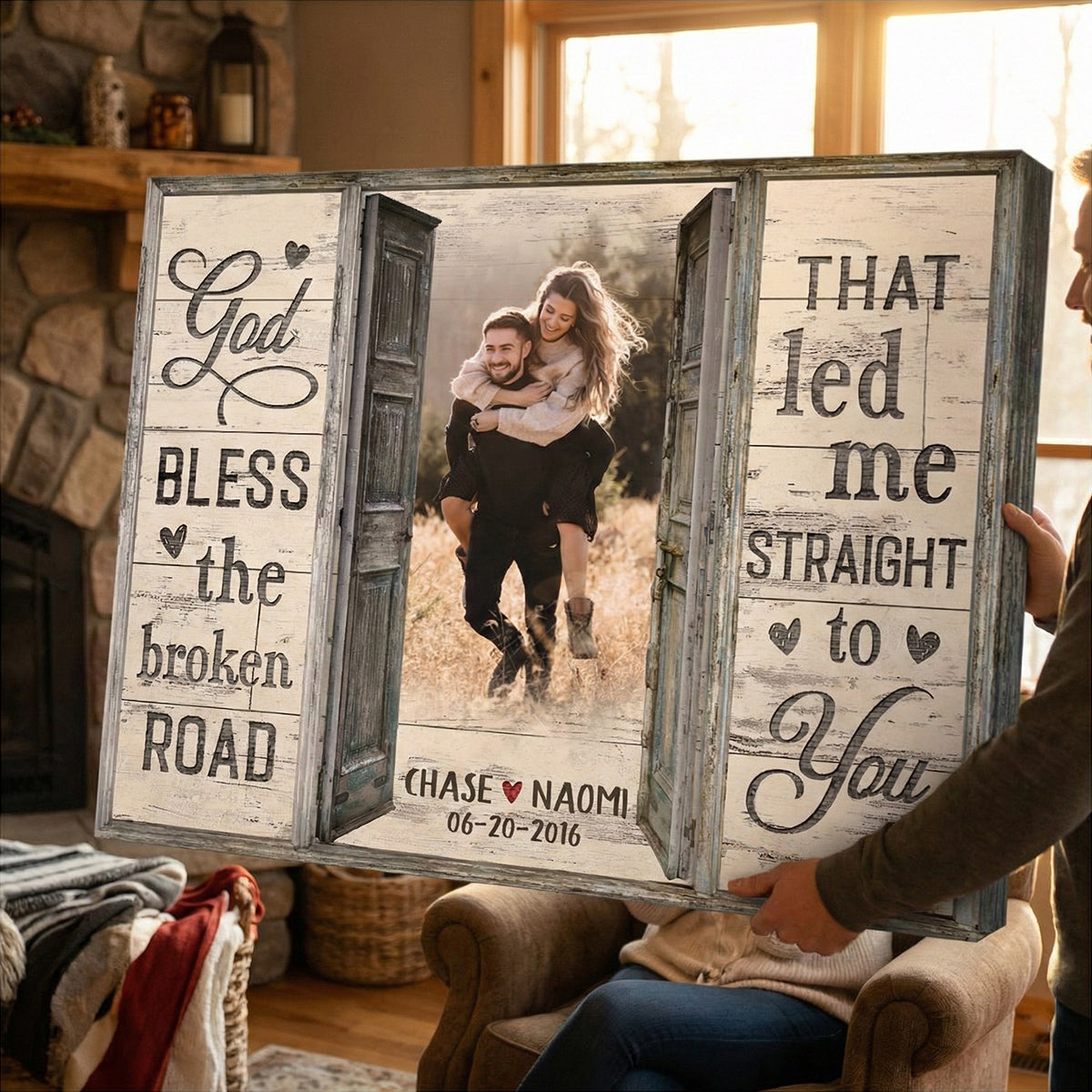 God Bless The Broken Road - Personalized Custom Window Frame Photo Canvas / Poster
