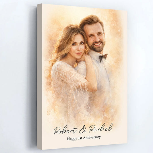 Happy 1st Anniversary Romantic - Personalized Custom Couple Portrait Poster / Canvas