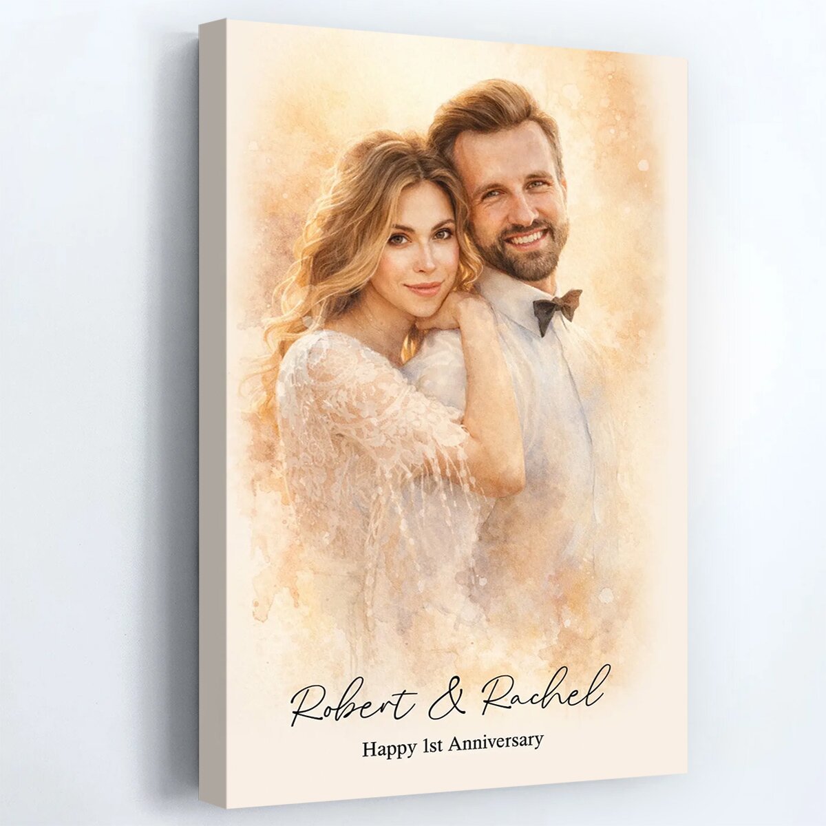 Happy 1st Anniversary Romantic - Personalized Custom Couple Portrait Poster / Canvas