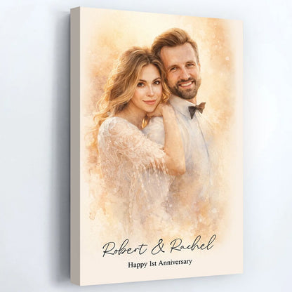Happy 1st Anniversary Romantic - Personalized Custom Couple Portrait Poster / Canvas