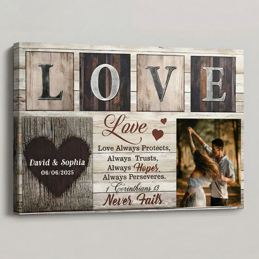 Love Never Fails - Personalized Custom Couple Photo Poster / Canvas
