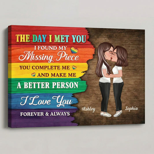 The Day I Met You - Personalized Half LGBT Flag Couple Poster / Canvas
