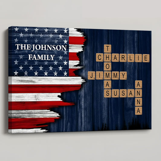 Celebrate Family Bond With Patriotic American Flag - Personalized Custom Family Poster / Canvas