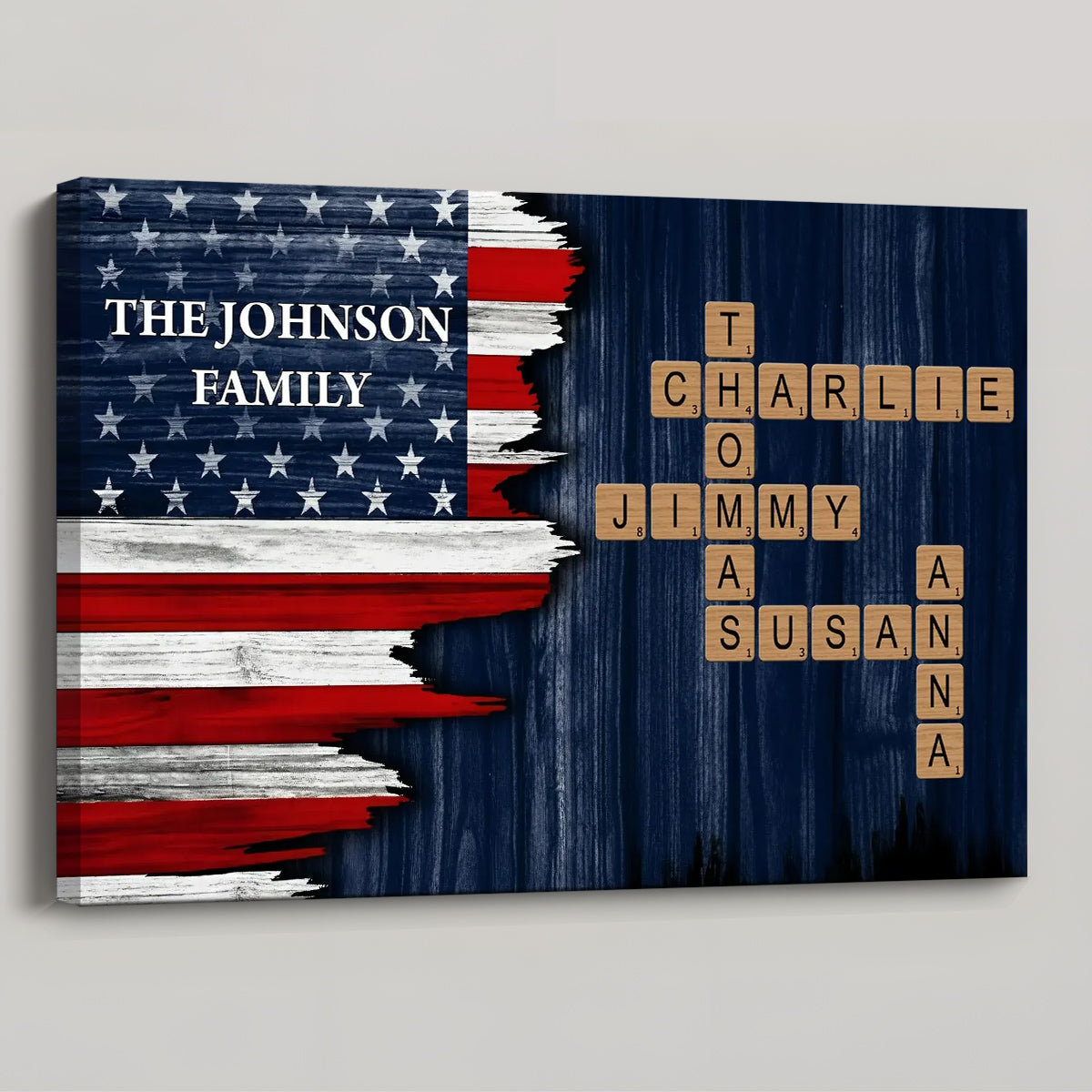 Celebrate Family Bond With Patriotic American Flag - Personalized Custom Family Poster / Canvas