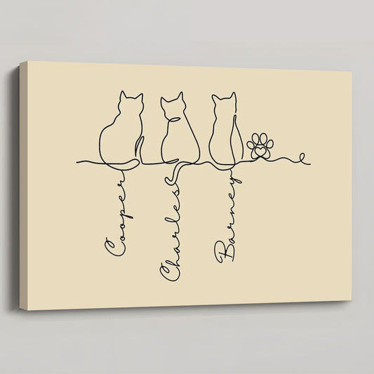 Personalized Adorable Cats Line Art Poster / Canvas - Unique Gift for Cat Lovers
