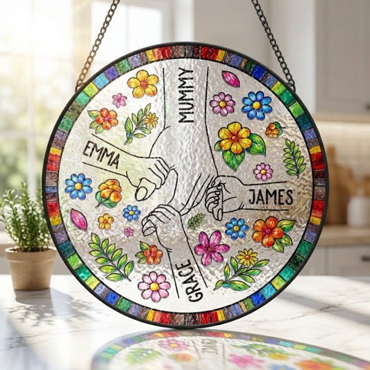 Personalised Stained Glass Flower Suncatchers - Custom Gift For Mum/Granny
