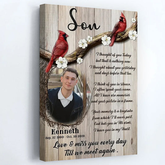 Love And Miss You Every Day - Personalized Cardinal Memorial Photo Canvas / Poster