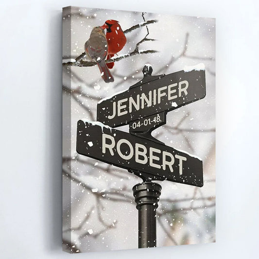 Personalized Cardinal Street Sign Canvas / Poster - Custom Wedding Gift for Husband & Wife