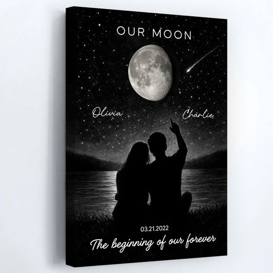 Personalized Night Sky Couple Moon Phase Poster / Canvas - Custom Valentine's Day Gift