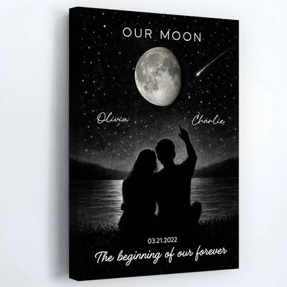 Personalized Night Sky Couple Moon Phase Poster / Canvas - Custom Valentine's Day Gift