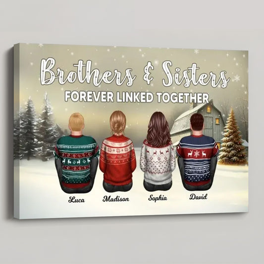 Personalized Brother Sisters Forever Linked Together Poster / Canvas - Christmas Gift for Siblings