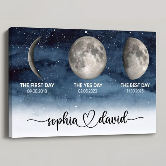 Starry Night Love Story - Personalized Custom Couple Moon Phase Poster / Canvas