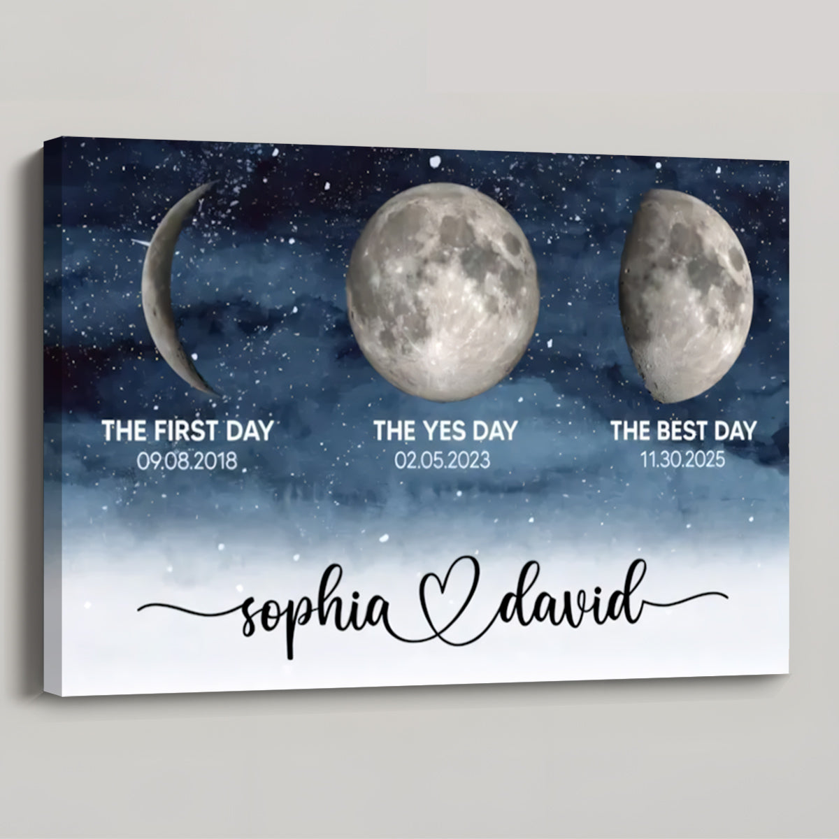 Starry Night Love Story - Personalized Custom Couple Moon Phase Poster / Canvas