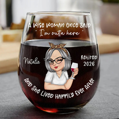 Retired Turban Woman And She Lived Happily Ever After - Personalized Stemless Wine Glass