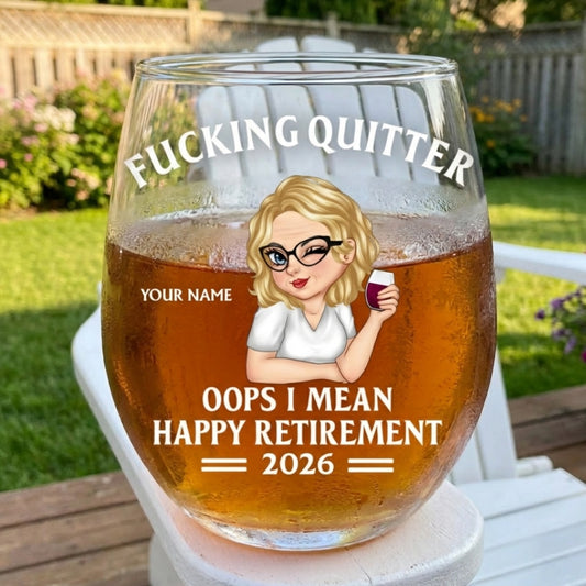 Oops I Mean Happy Retirement Woman - Personalized Stemless Wine Glass