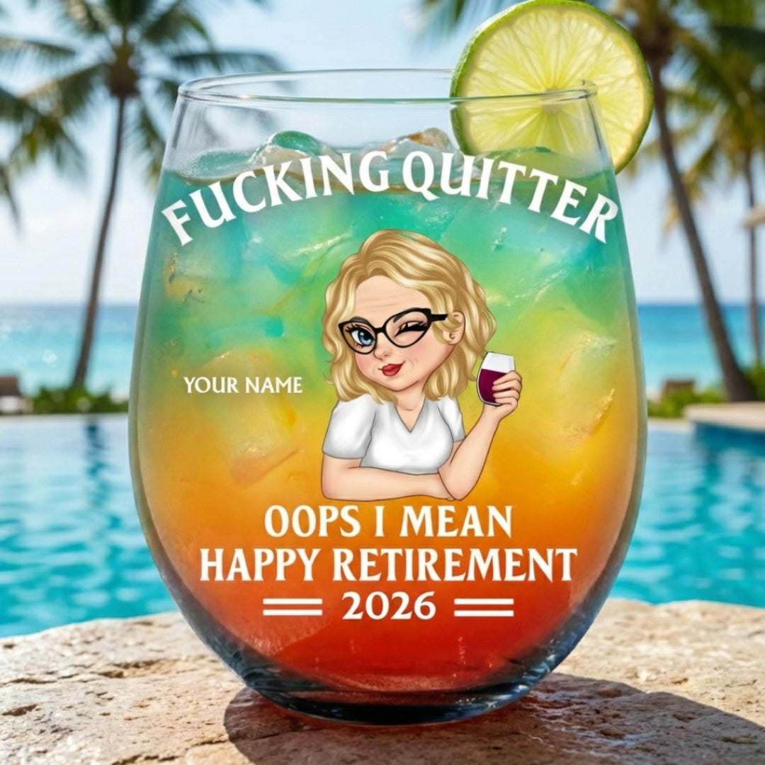 Oops I Mean Happy Retirement Woman - Personalized Stemless Wine Glass