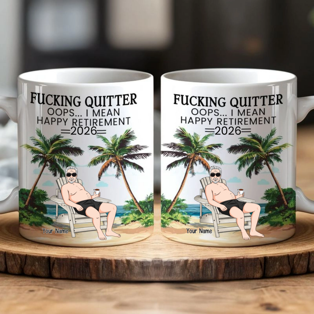 F*cking Quitter Oops I Mean Happy Retirement - Personalized Beach Scene Mug