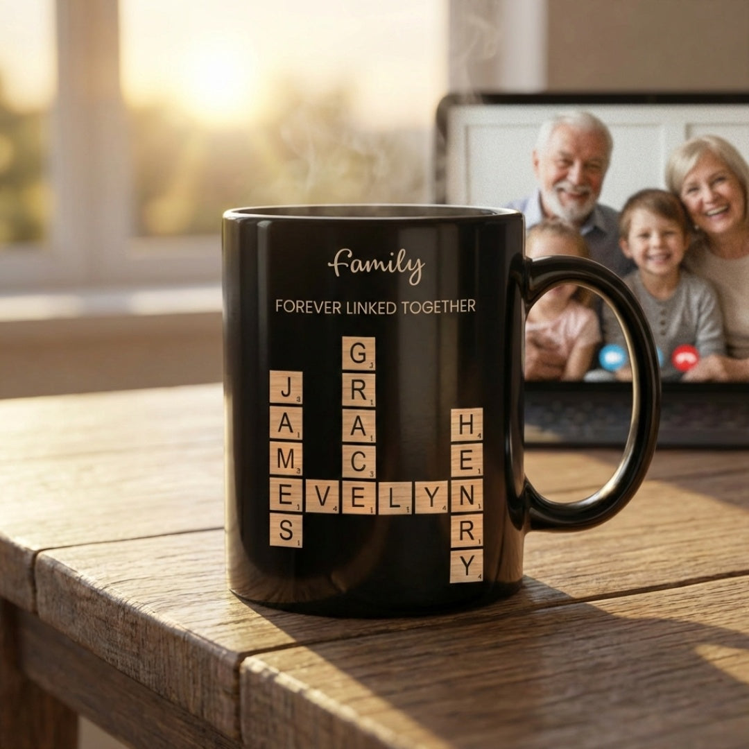 Family Forever Linked Together Crossword Art Personalized Mug - Perfect Gift for Family