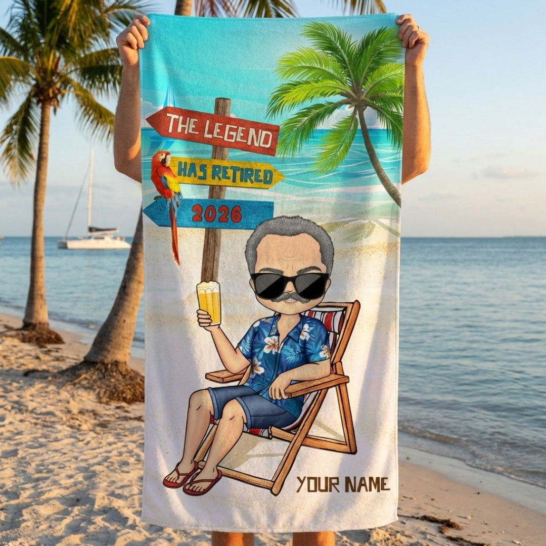 The Legend Has Retired - Personalized Beach Towel