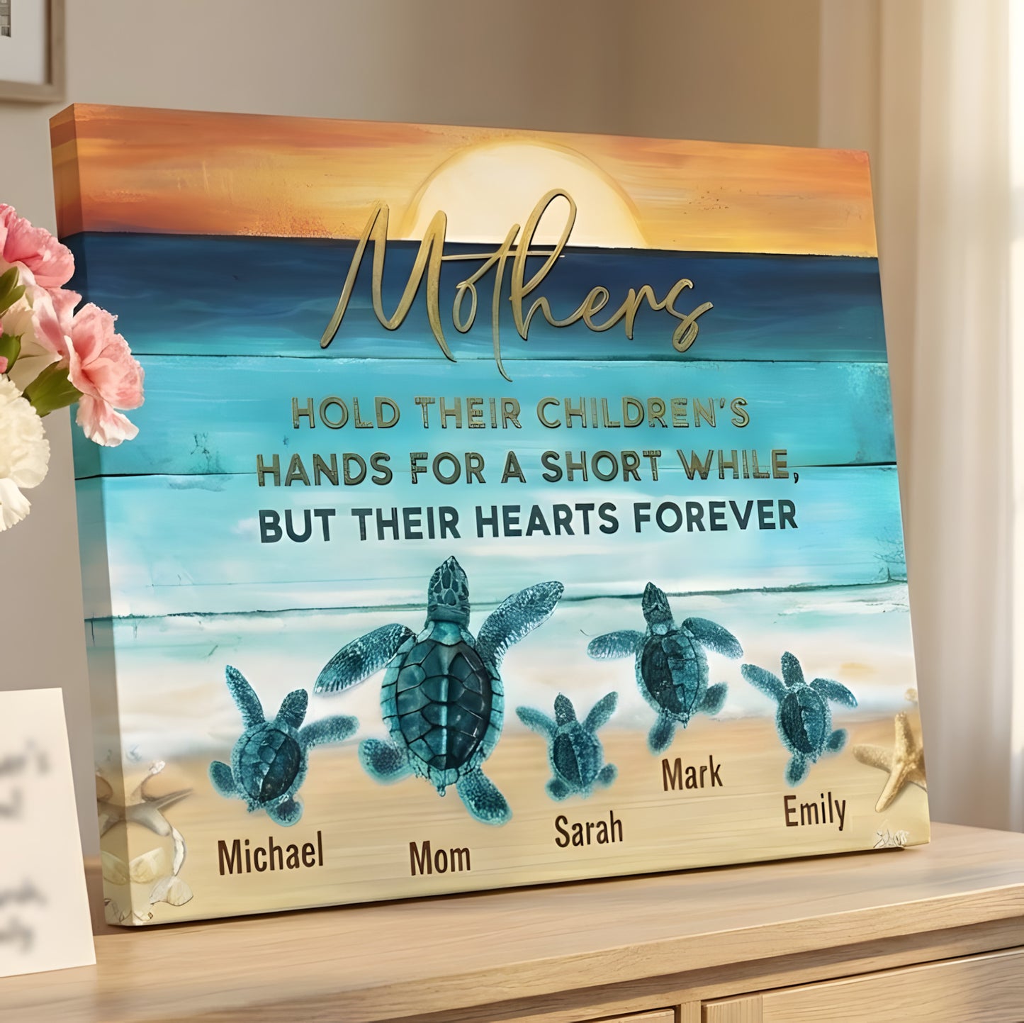 Personalized Beach Sea Turtles Name Canvas / Poster - Custom Mother’s Day Gift