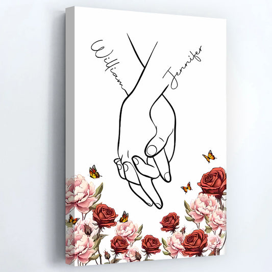 I Love You - Personalized Couple Hand Print Birth Flower Poster / Canvas