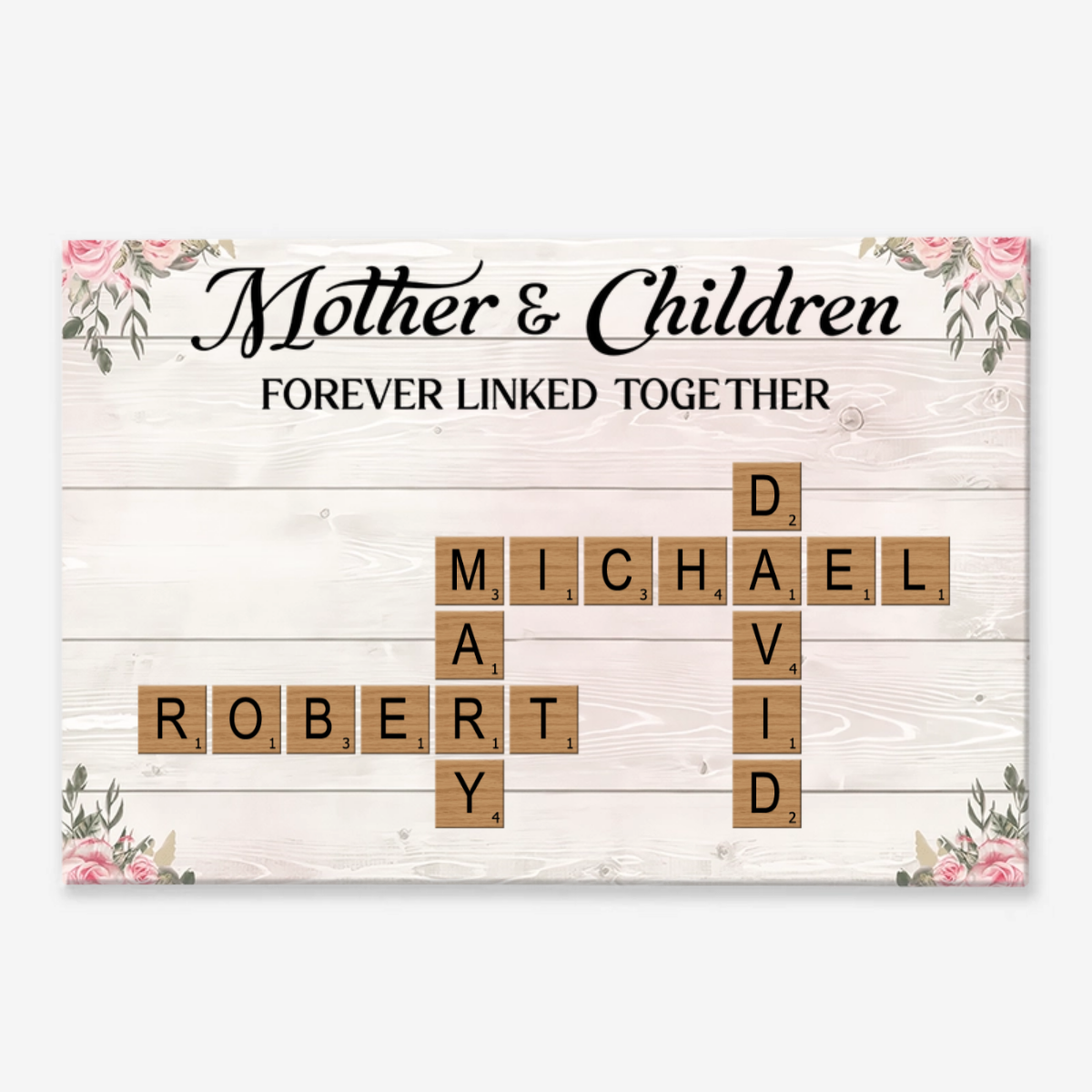 Mother & Daughters Sons Forever Linked Together - Personalized Crossword Puzzle Art Poster / Canvas