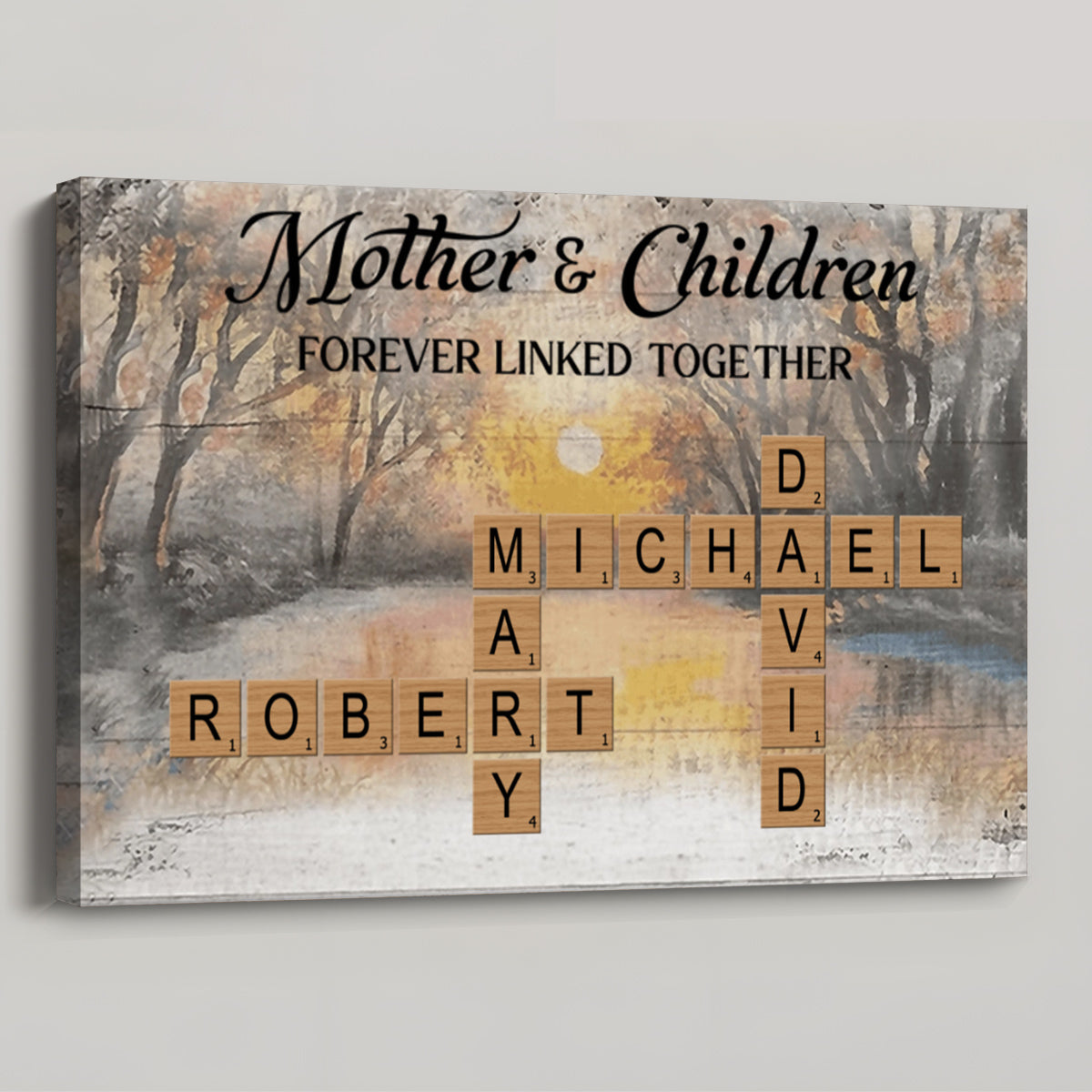 Mother & Daughters Sons Forever Linked Together - Personalized Crossword Puzzle Art Poster / Canvas