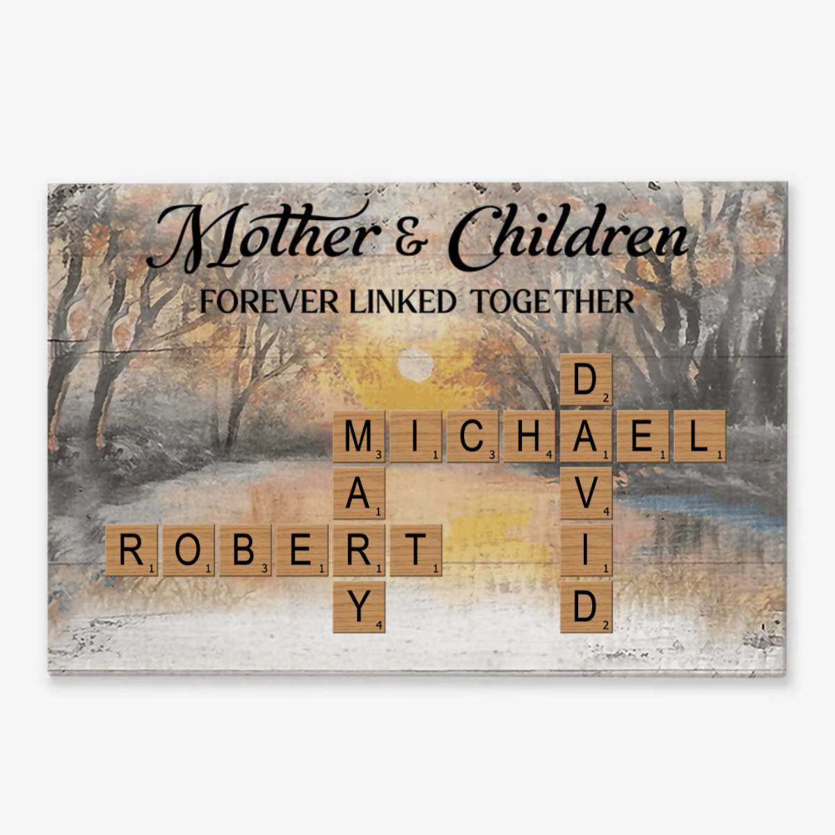 Mother & Daughters Sons Forever Linked Together - Personalized Crossword Puzzle Art Poster / Canvas