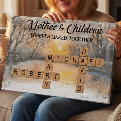 Mother & Daughters Sons Forever Linked Together - Personalized Crossword Puzzle Art Poster / Canvas