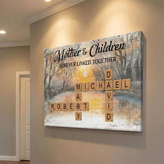Mother & Daughters Sons Forever Linked Together - Personalized Crossword Puzzle Art Poster / Canvas