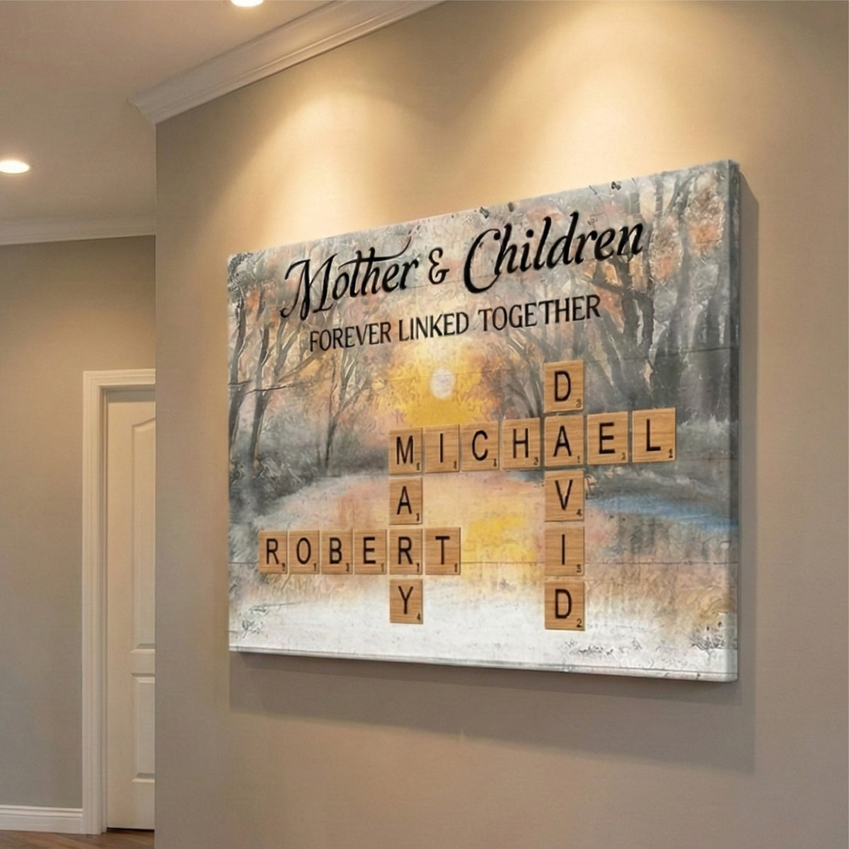 Mother & Daughters Sons Forever Linked Together - Personalized Crossword Puzzle Art Poster / Canvas