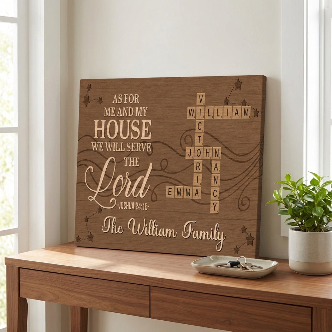 As For Me And My House We Will Serve The Lord  - Personalized Customized Crossword Puzzle Canvas / Poster