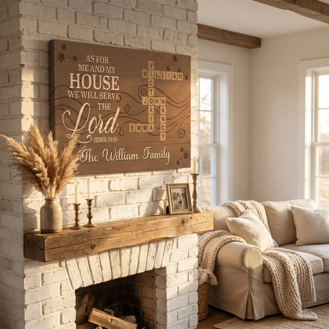 As For Me And My House We Will Serve The Lord  - Personalized Customized Crossword Puzzle Canvas / Poster