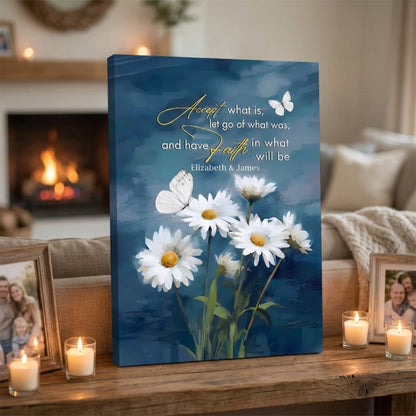 Accept What is Let Go of What Was - Personalized Daisies and Butterflies Christian Wall Art Canvas / Poster