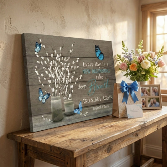 Every Day Is A New Beginning - Personalized Butterfly Flower Christian Wall Art Canvas / Poster