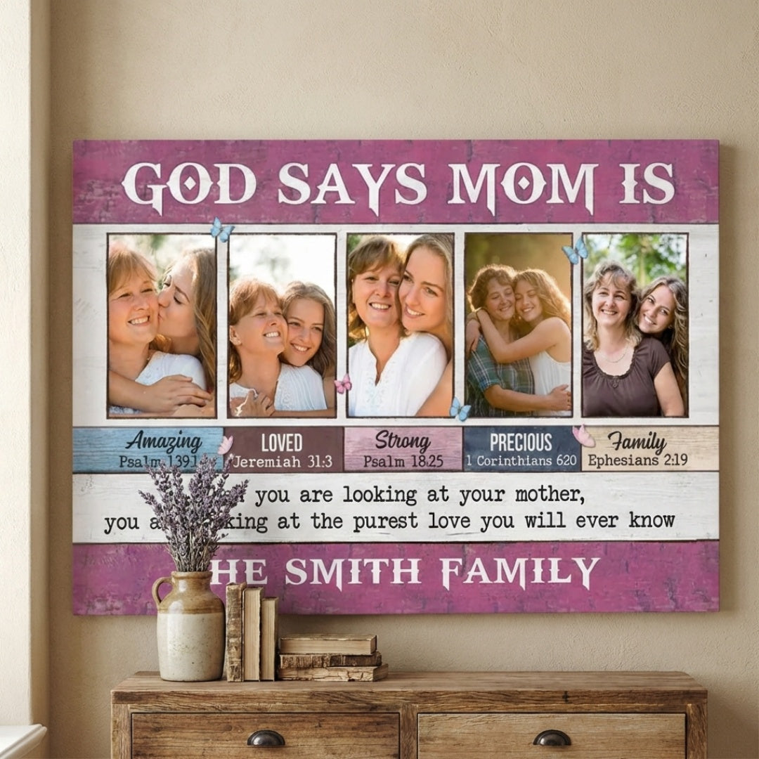 God Says Mom Is - Personalized Custom Photo Canvas / Poster