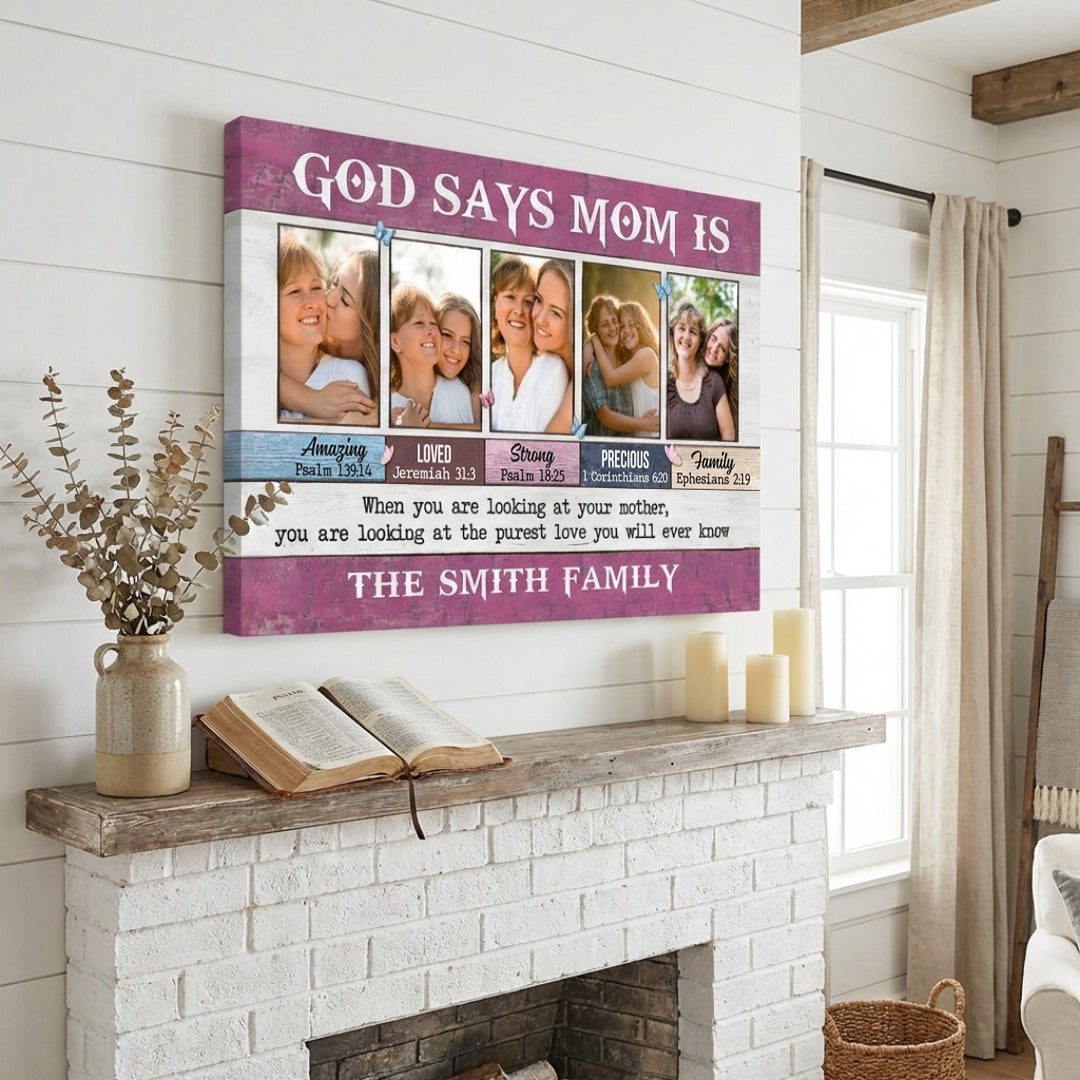 God Says Mom Is - Personalized Custom Photo Canvas / Poster