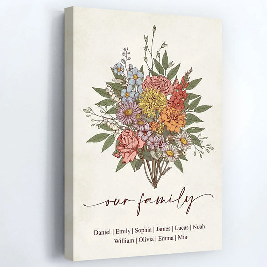 Personalized Vintage Floral Poster / Canvas - Custom Family Gift for Mom & Grandma