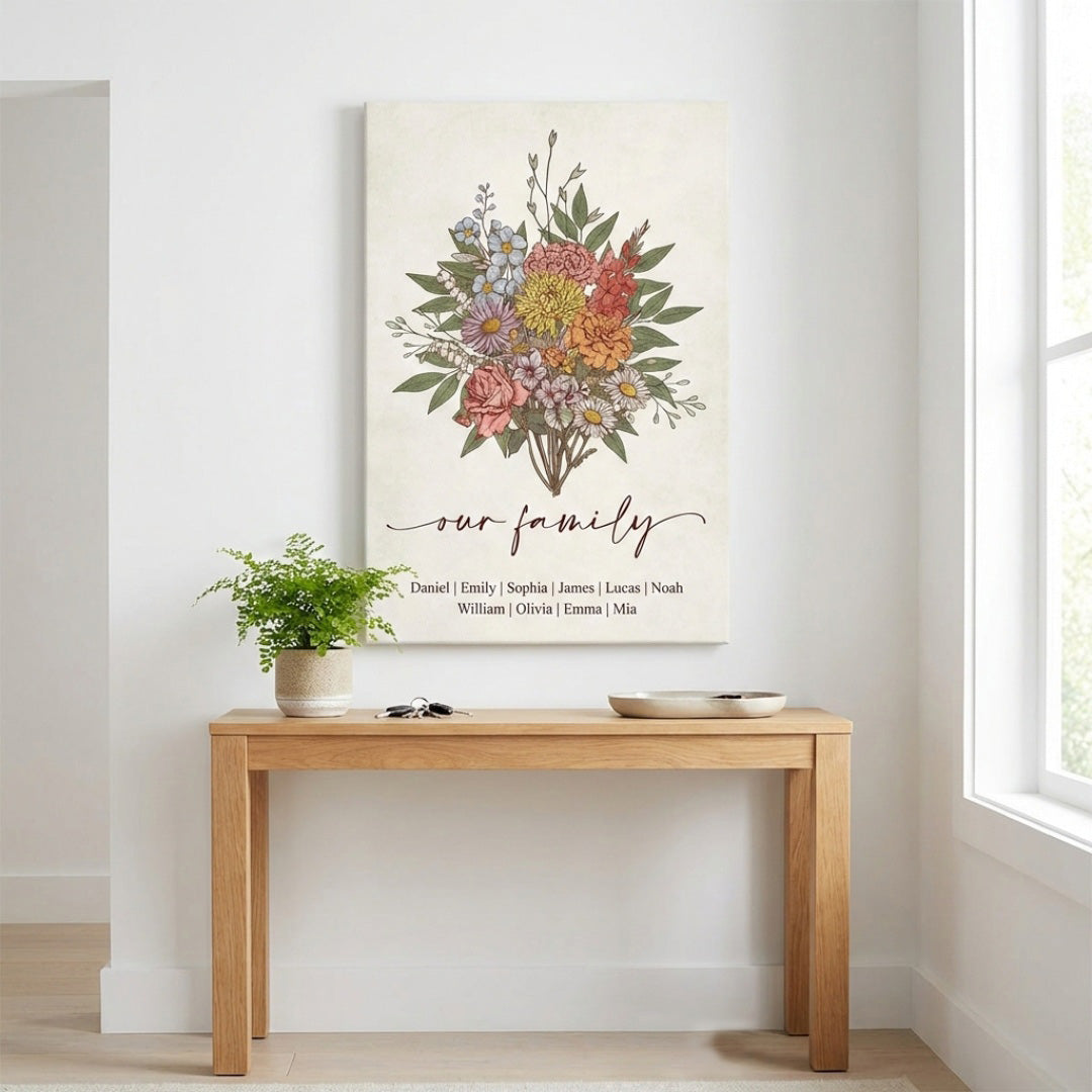 Personalized Vintage Floral Poster / Canvas - Custom Family Gift for Mom & Grandma