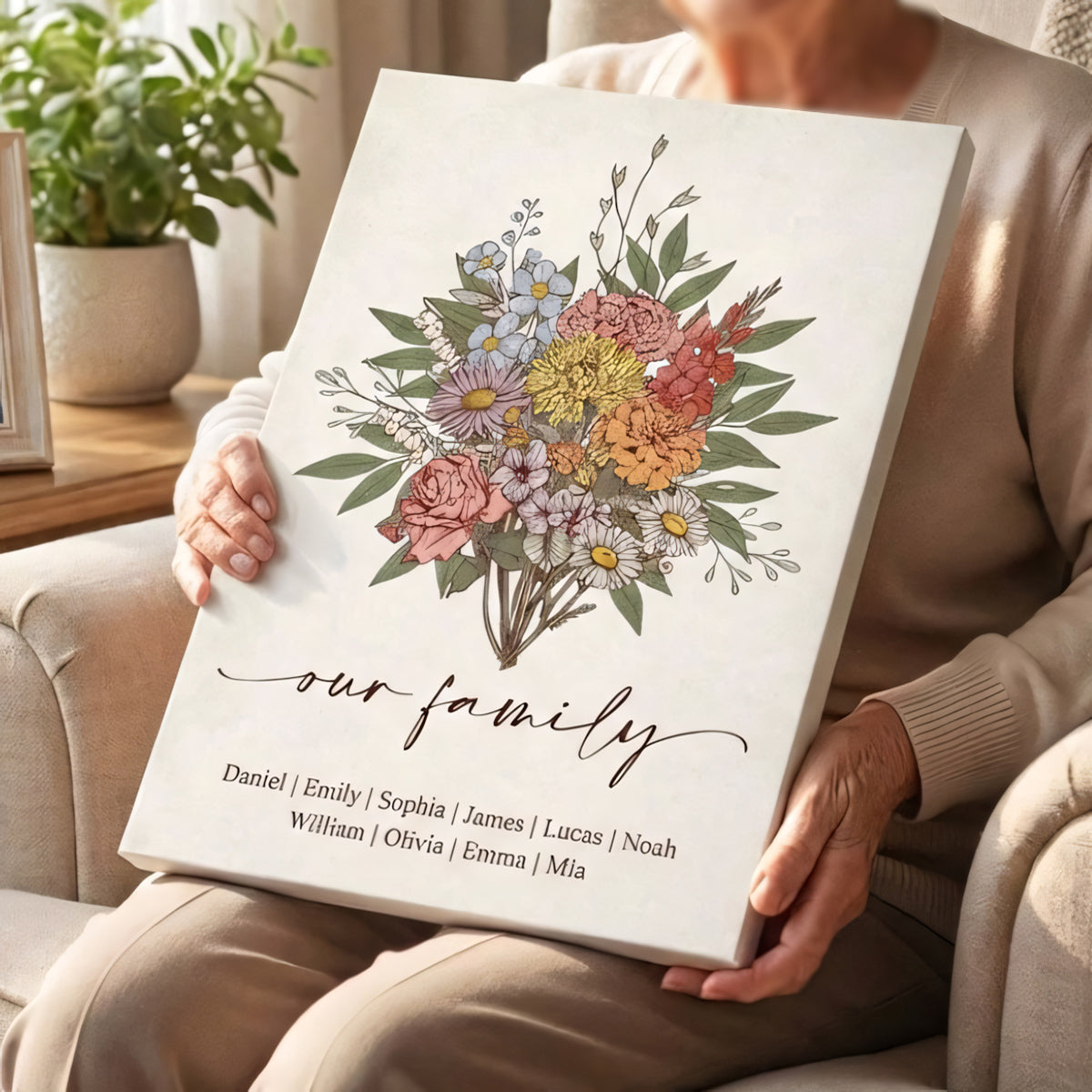 Personalized Vintage Floral Poster / Canvas - Custom Family Gift for Mom & Grandma
