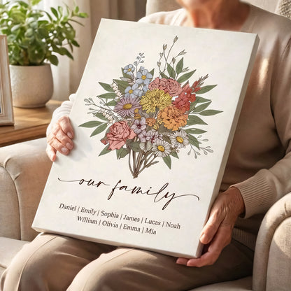 Personalized Vintage Floral Poster / Canvas - Custom Family Gift for Mom & Grandma