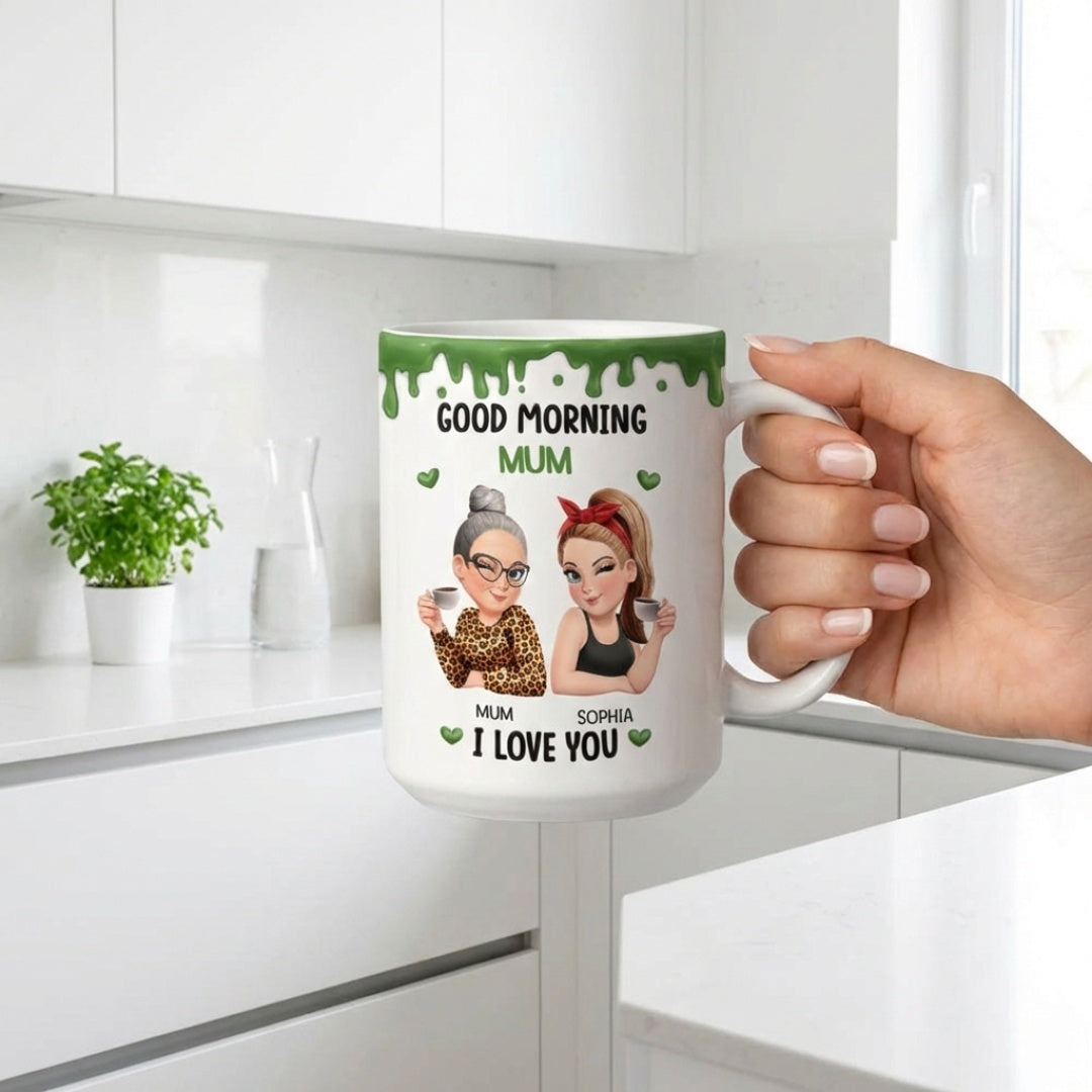 Good Morning Mom I Love You - Personalized White Edge-to-Edge Mug