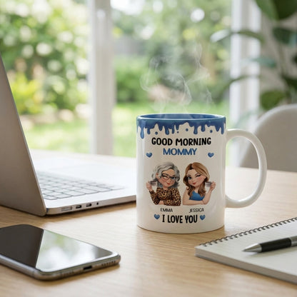 Good Morning Mom I Love You - Personalized White Edge-to-Edge Mug