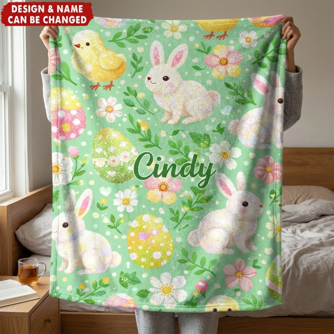 Cute Cartoon Bunny & Egg Patterns - Personalized Kids Easter Blanket