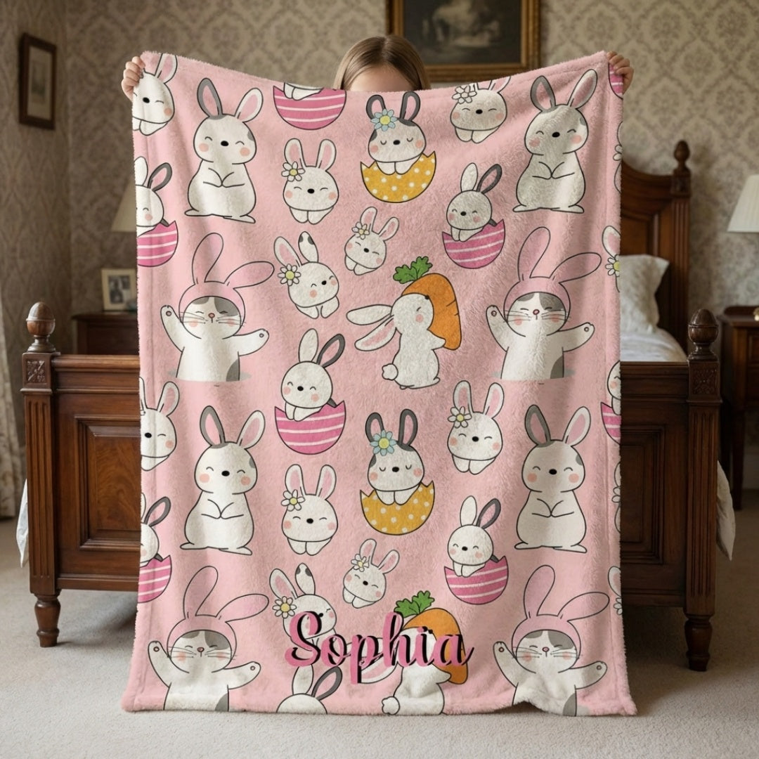 Cute Bunnies, Warm Memories - Personalized Bunny Print Easter Kids Blanket