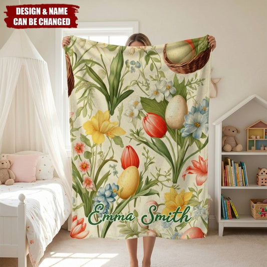Floral Egg Print - Personalized Easter Kids Blanket