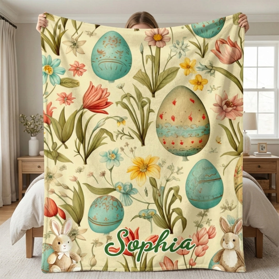 Floral Egg Print - Personalized Easter Kids Blanket