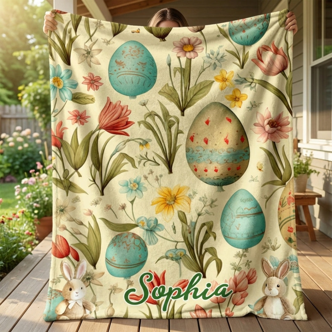 Floral Egg Print - Personalized Easter Kids Blanket